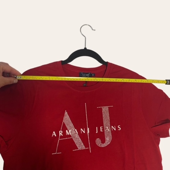 ARMANI JEANS Wine Color T-shirt Rhinestones Letters size L - Picture 5 of 10